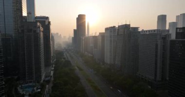 Gün batımındaki hava manzarası Shenzhen şehri, Çin