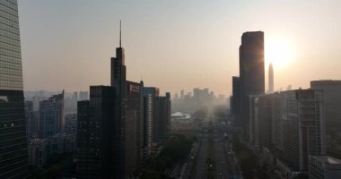 Gün batımındaki hava manzarası Shenzhen şehri, Çin