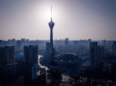Çin 'in Chengdu şehrindeki hava manzarası.