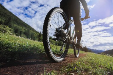 Çayırlık orman dağlarında dağ bisikleti sürmek