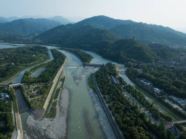 Dujiangyan 'daki hava manzarası, Sichuan bölgesi, Çin
