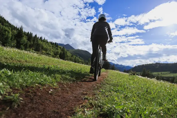 Çayırlık orman dağlarında dağ bisikleti sürmek