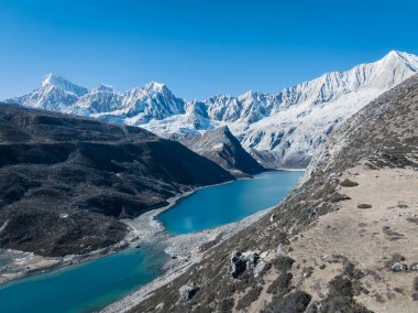 Tibet, China. snow-capped mountains and pristine blue lake  