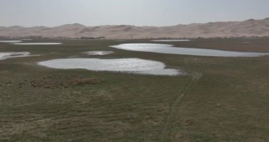 Çölün su birikintileriyle güzel manzarası 