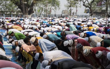 GUWAHATI, INDIA - APRIL 11: Muslims gather to perform Eid al-Fitr prayer at Eidgah in Guwahati, India on April 11, 2024. Muslims around the world are celebrating the Eid al-Fitr holiday, which marks the end of the fasting month of Ramadan clipart
