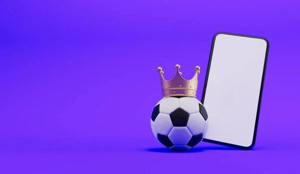 オンラインサッカーの概念 サッカーピッチのスマートフォン上のサッカーボール 3Dレンダリング — ストック写真