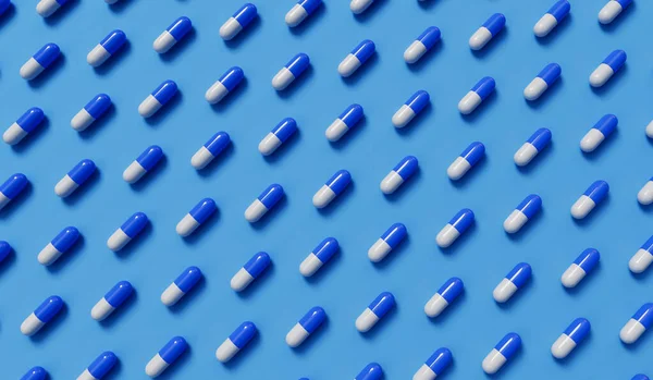 Capsule Pillola Medica Uno Sfondo Blu Concetto Sanitario Rendering — Foto Stock