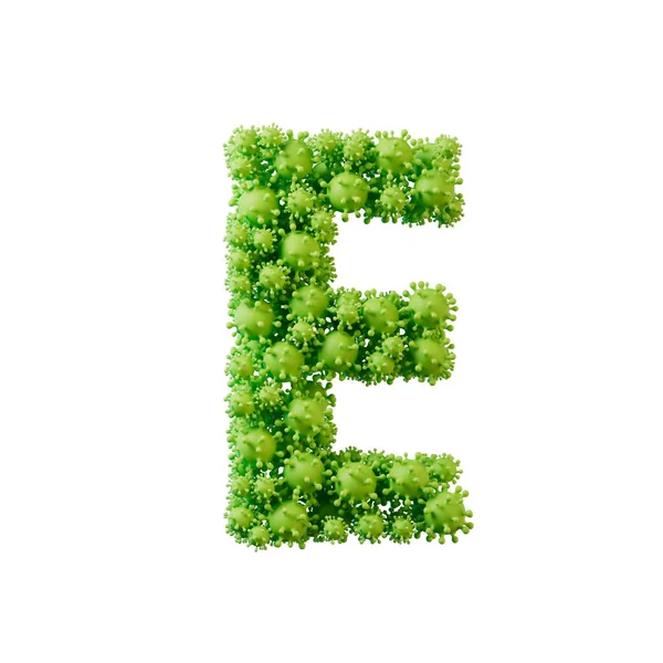 字母E由流感病毒和细菌分子制成 3D渲染 — 图库照片