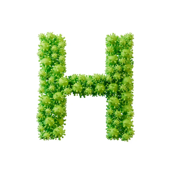 字母H由流感病毒和细菌分子制成 3D渲染 — 图库照片