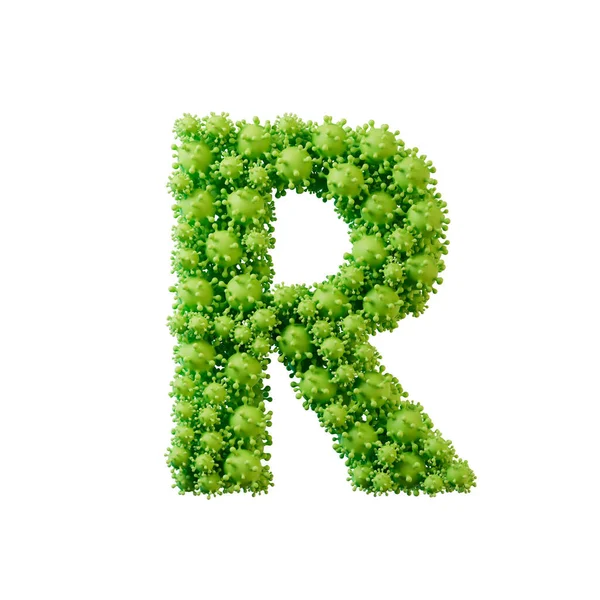 字母R由流感病毒和细菌分子制成 3D渲染 — 图库照片