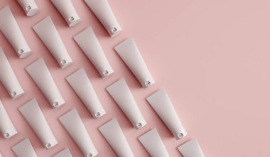 Kozmetik tüp ürünü maketi. Çoklu ürün arkaplan görüntüsü. 3B Hazırlama.