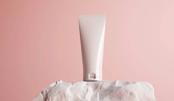 Verpackungsvorlage Für Kosmetische Schönheitsprodukte Weiße Röhre Auf Einem Felspult Rendering — Stockfoto