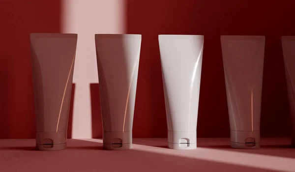Cosmetische Schoonheid Product Verpakking Template Witte Buis Met Dramatische Schaduwverlichting — Stockfoto