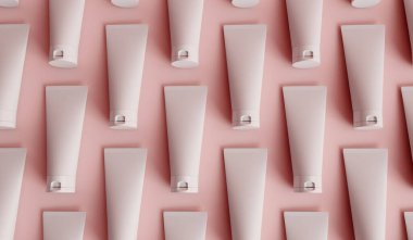 Kozmetik tüp ürünü maketi. Çoklu ürün arkaplan görüntüsü. 3B Hazırlama.