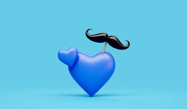 Cheveux Faciaux Moustache Noire Avec Une Forme Coeur Bleu Sensibilisation — Photo
