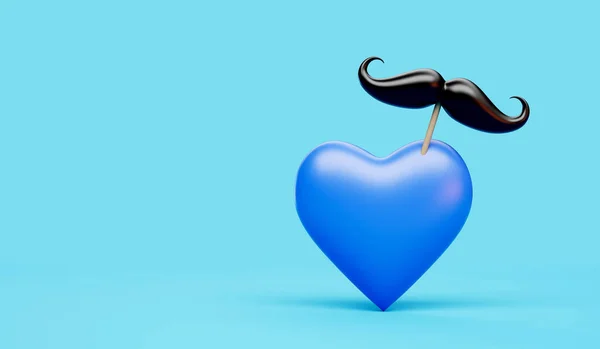Cabelo Facial Bigode Preto Com Uma Forma Coração Azul Consciência — Fotografia de Stock