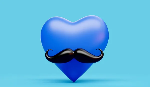 Czarne Wąsy Zarost Niebieskim Kształcie Serca Świadomość Raka Renderowanie — Zdjęcie stockowe