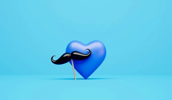 Cheveux Faciaux Moustache Noire Avec Une Forme Coeur Bleu Sensibilisation — Photo