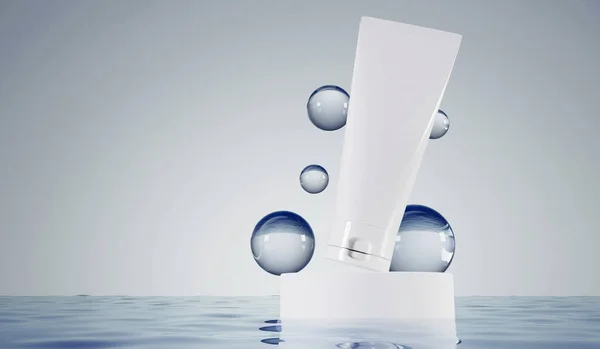 Kosmetikschlauchprodukt Attrappe Schönheitspflegeprodukt Vor Wasserhintergrund Rendering — Stockfoto