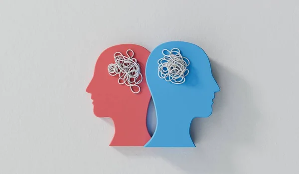 Θέματα Σχέσεων Δύο Κεφάλια Πολύπλοκο Μπερδεμένο Εγκέφαλο Απόδοση — Φωτογραφία Αρχείου