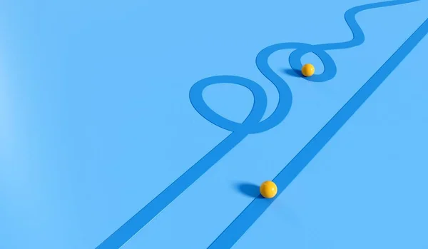 stock image Straight line verses winding route. Path to success. Business strategic planning. 3D Rendering.