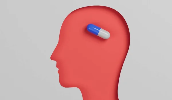 Farmaci Prescrizione Salute Mentale Testa Con Capsula Droga Farmaci Antidepressivi — Foto Stock
