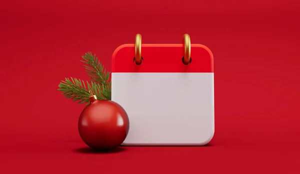 Festive blank calendar page. Advent calendar with holiday decorations. 3D Rendering.