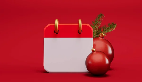 Festive blank calendar page. Advent calendar with holiday decorations. 3D Rendering.