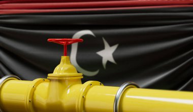 Libya petrol ve doğalgaz boru hattı. Petrol endüstrisi konsepti. 3B Hazırlama.