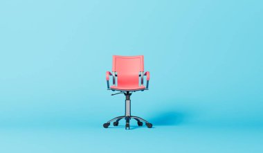 Mavi arka planda ofis sandalyesi. İş konsepti. 3B Hazırlama.