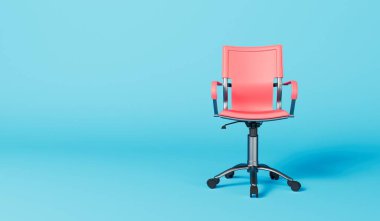 Mavi arka planda ofis sandalyesi. İş konsepti. 3B Hazırlama.