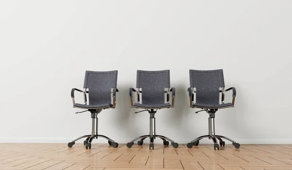 现代办公空间中的空办公椅 3D渲染 — 图库照片
