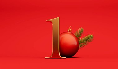 Noel 'in 12 günü. Birinci gün şenlikli altın harflerle süslenmiş. 3B Hazırlama.