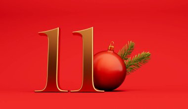 Noel 'in 12 günü. 11. gün şenlikli altın harflerle süslenmiş. 3B Hazırlama.