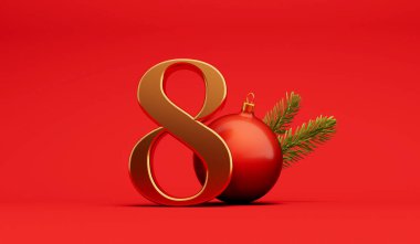 Noel 'in 12 günü. 8. gün şenlikli altın harflerle süslenmiş. 3B Hazırlama.