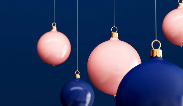 Natal Festivo Rosa Azul Pendurado Bugigangas Cartaz Natal Renderização — Fotografia de Stock