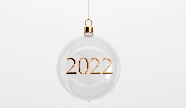 Festlig Jul Glas Hängande Julgranskulor Med Guld 2022 Meddelande Återgivning — Stockfoto
