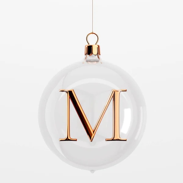 Glass Festive Christmas Hanging Baubles Gold Letter Rendering — Stock Photo, Image