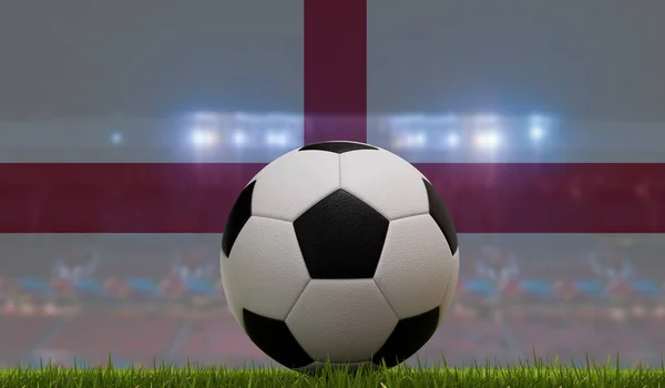 Voetbal Voetbal Bal Een Grasveld Voorkant Van Het Stadion Lichten — Stockfoto