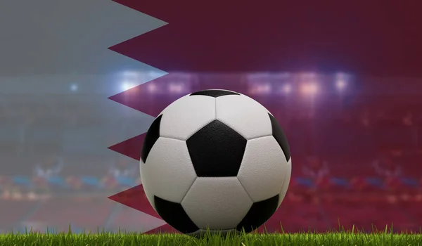 Fotbalový Míč Trávě Hřiště Před Světly Stadionu Bahrain Vlajka Vykreslování — Stock fotografie