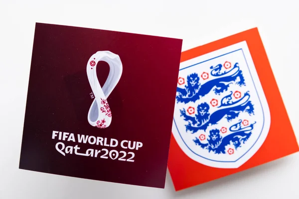London Δεκέμβριος 2022 Αγγλικό Ποδοσφαιρικό Λογότυπο Τρία Λιοντάρια Εθνικό Έμβλημα — Φωτογραφία Αρχείου