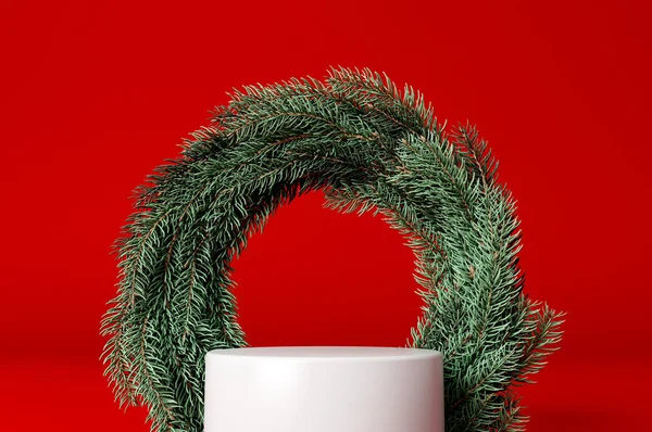 Şenlikli Noel Ürünleri Podyum Standı Çelenk Hazırlama — Stok fotoğraf
