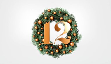 The 12 days of christmas. 12th day festive wreath and text. 3D Rendering. clipart