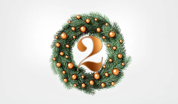 12天的圣诞节 第二天喜庆的花环和文字 3D渲染 — 图库照片