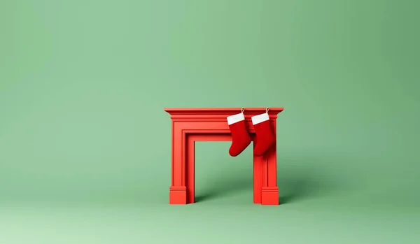 Slavnostní Punčocha Visí Krbu Vánocích Minimální Design Vykreslování — Stock fotografie