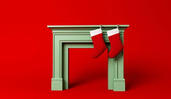 Noel Şömineden Sarkan Şenlikli Çorap Minimum Tasarım Hazırlama — Stok fotoğraf