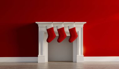 Noel 'de şömineden sarkan şenlikli çorap. 3B Hazırlama.