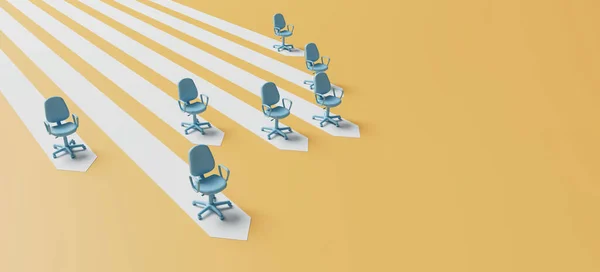 Zakelijk Leiderschapsconcept Bureaustoelen Een Pijlpad Met Een Voor Zich Loopbaanontwikkeling — Stockfoto