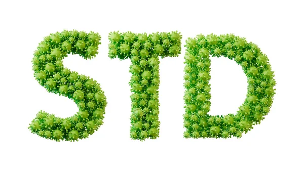 STD word made from green bacteria cell molecule font. Health and wellbeing. 3D Rendering.