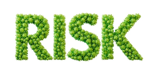 Risk word made from green bacteria cell molecule font. Health and wellbeing. 3D Rendering.